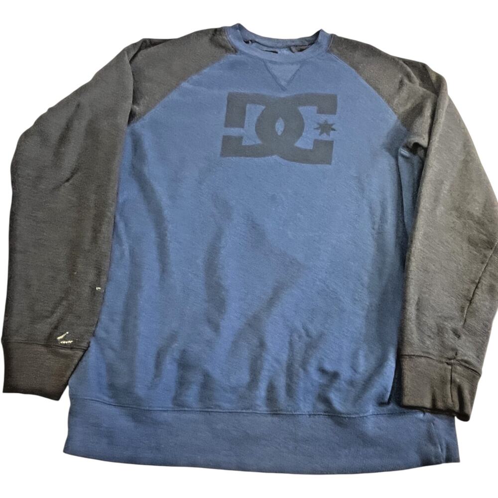 DC Shoes Crewneck Sweatshirt Mens Large Blue Grey Fleece Pullover Skate Logo L - Picture 2 of 8